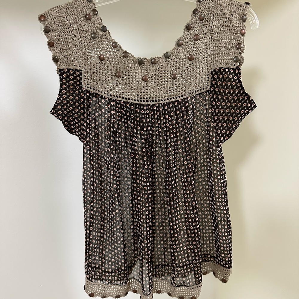 Crochet Floral Top with Stud Detail